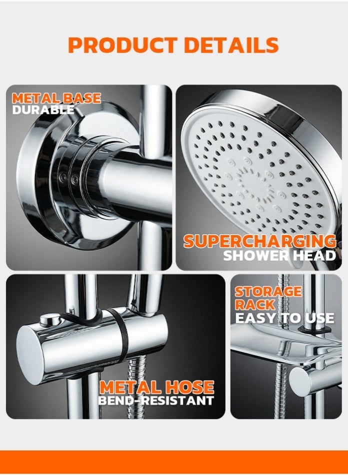 مودي طقم رأس دش مع قضيب انزلاق قابل للتعديل، دش يدوي بخمس وظائف، طقم دش من الفولاذ المقاوم للصدأ المطلي بالكروم مع خرطوم وصينية صابون للحمام - Image 4